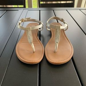 studded bejeweled silver and brown sandals